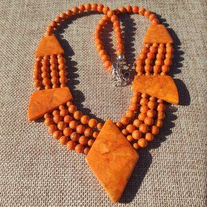 Jay King DTR mine finds orange coral statement necklace 925 Sterling Silver